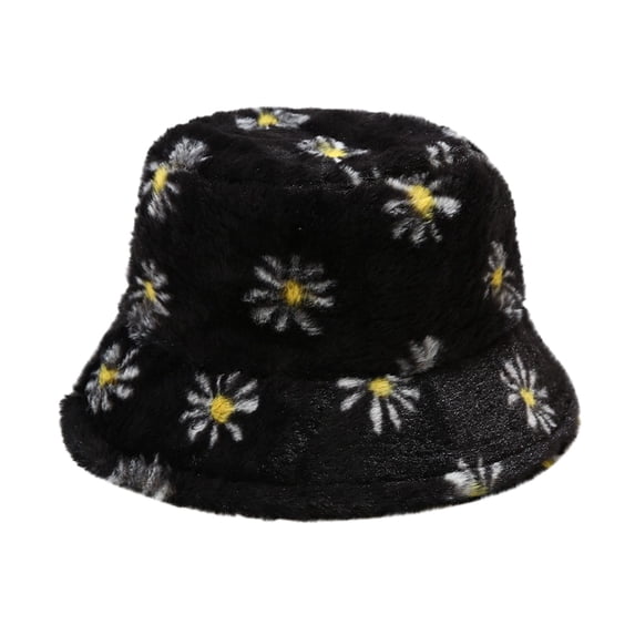 ManxiVoo Flannel Printed Bucket Hat for Fall and Winter Season Cozy Soft Leisure Travel Beanie Style Headwear Black
