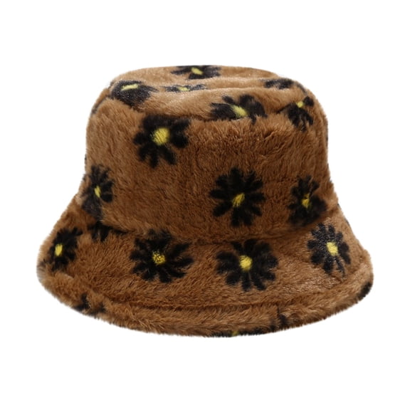 ManxiVoo Flannel Printed Bucket Hat for Fall and Winter Season Cozy Soft Leisure Travel Beanie Style Headwear Brown