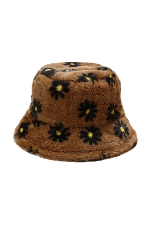 Flannel Printed Bucket Hat for Fall and Winter Season Cozy Soft Leisure Travel Beanie Style Headwear Brown