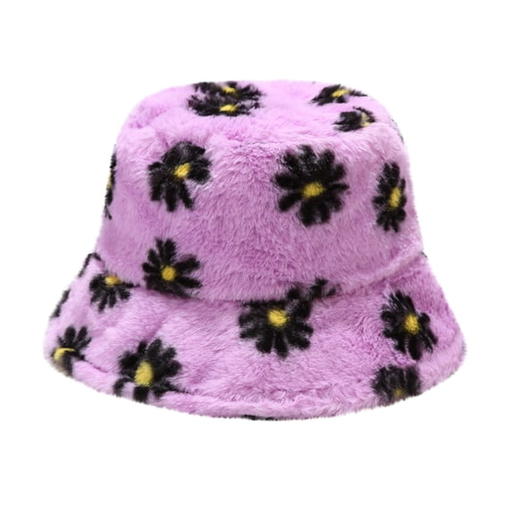 ManxiVoo Flannel Printed Bucket Hat for Fall and Winter Season Cozy Soft Leisure Travel Beanie Style Headwear Purple