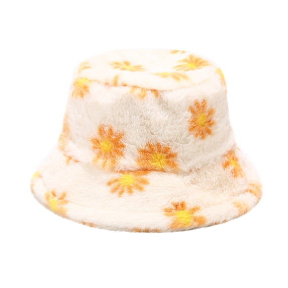 ManxiVoo Flannel Printed Bucket Hat for Fall and Winter Season Cozy Soft Leisure Travel Beanie Style Headwear Yellow