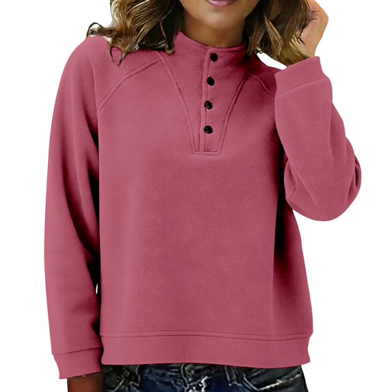 ManxiVoo Fleece Lined Pullover Top For Women High Waist Round Neck Warmth Long Sleeve Modern Silhouette Cozy Layering XXXL Size Hot Pink