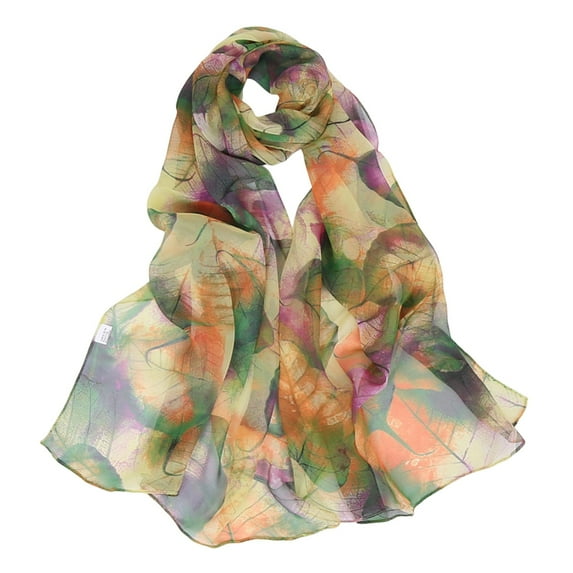 ManxiVoo Floral Print Lightweight Scarf for Women Fashionable Versatile Spring Wrap Sun Protection Soft Chiffon Skinny Shawl Green