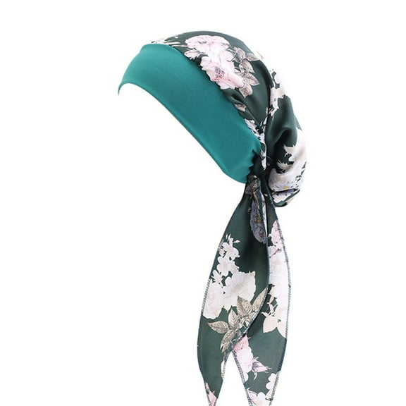ManxiVoo Floral Print Stretchy Turban Cap Soft Chemo Headwrap Lightweight Hair Cover for Women Comfortable Loungewear Hat Army Green
