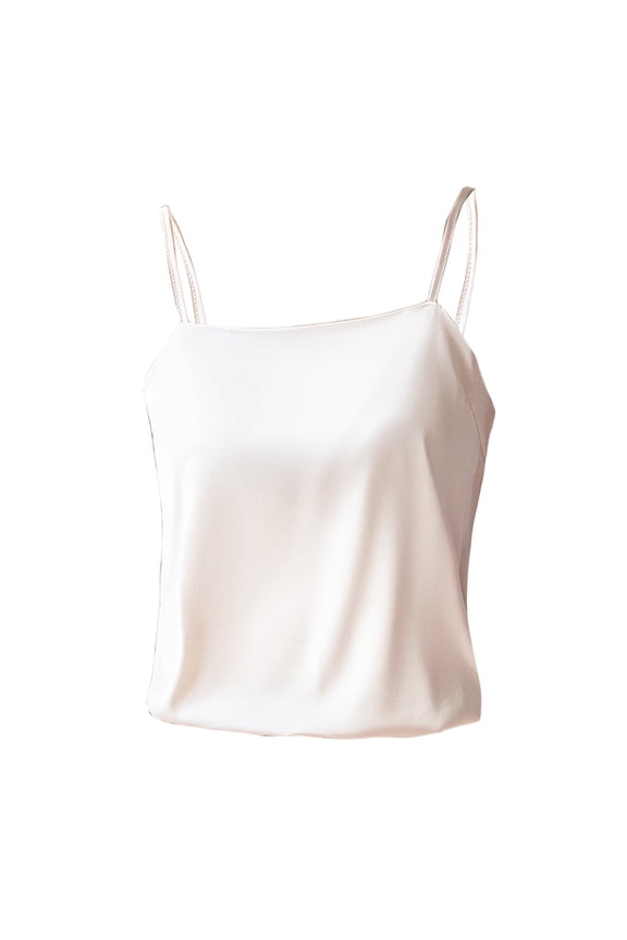 Flowey Summer Satin Blend Loose Fit Camisole for Women Layering Under Suits Breathable Bottoming Top Ice Silk Texture M Size White
