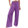 thumbnail image 1 of ManxiVoo High Waisted Wide Leg Pants for Women Bow Print Pattern Lounge Trousers Elastic Waist Comfort Fit for Casual Outing and Travel S Size Purple, 1 of 8