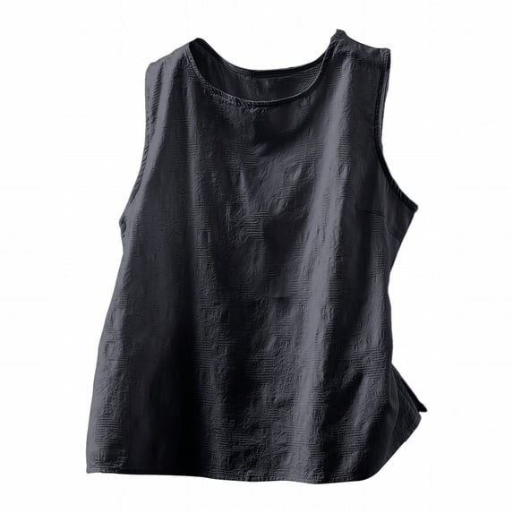 ManxiVoo Jacquard Sleeveless Shell for Women Breathable Layering Tank in Relaxed Fit with Modern Round Neck L Size Black