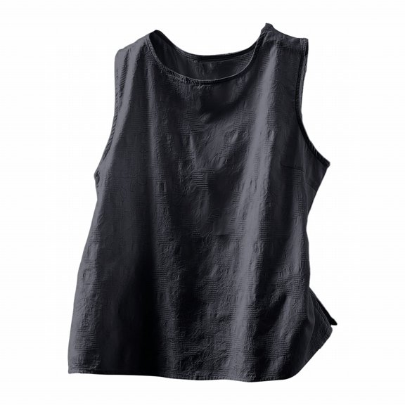 ManxiVoo Jacquard Sleeveless Shell for Women Breathable Layering Tank in Relaxed Fit with Modern Round Neck M Size Black