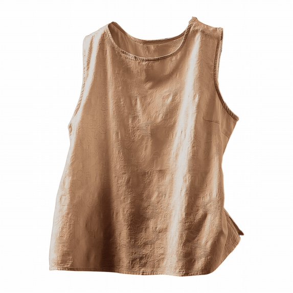 ManxiVoo Jacquard Sleeveless Shell for Women Breathable Layering Tank in Relaxed Fit with Modern Round Neck M Size Brown