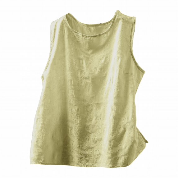 ManxiVoo Jacquard Sleeveless Shell for Women Breathable Layering Tank in Relaxed Fit with Modern Round Neck XXXXL Size Light Yellow