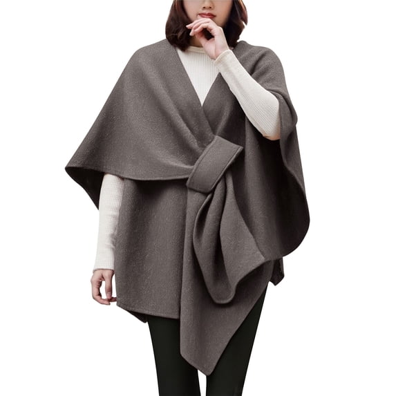 ManxiVoo Knit Poncho Sweater Wrap for Women Elegant Cape Shawl Front Design Cozy Fall and Winter Topper Layering Piece Dark Gray