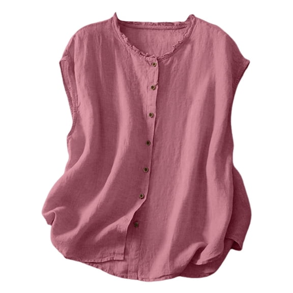 ManxiVoo Lace Trim Sleeveless Blouse for Women Lightweight Summer Tank with Elegant Neckline for Casual Wear M Size Pink