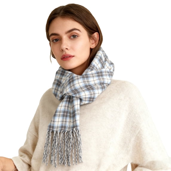ManxiVoo Ladies Autumn Winter British Check Pattern Scarf for Commuting Neck Warmth and Cold Weather with Tassels Black