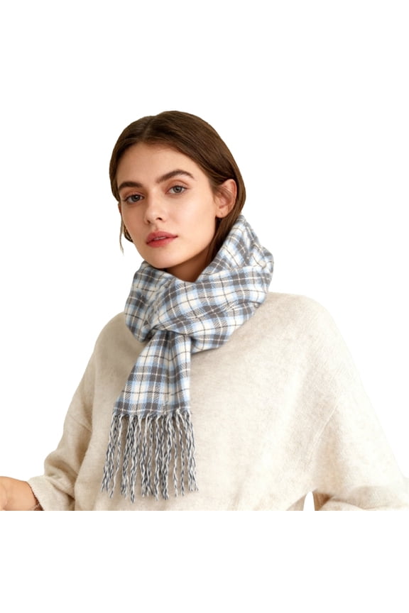 Ladies Autumn Winter British Check Pattern Scarf for Commuting Neck Warmth and Cold Weather with Tassels Black
