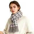 thumbnail image 1 of ManxiVoo Ladies Autumn Winter British Check Pattern Scarf for Commuting Neck Warmth and Cold Weather with Tassels Grey, 1 of 4