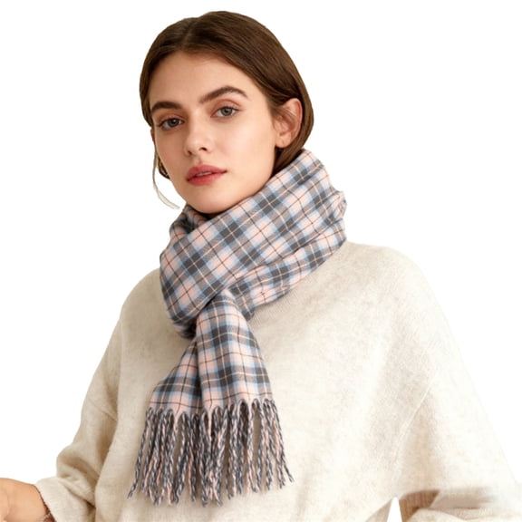 ManxiVoo Ladies Autumn Winter British Check Pattern Scarf for Commuting Neck Warmth and Cold Weather with Tassels Grey