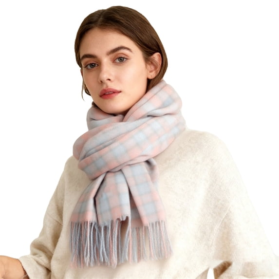 ManxiVoo Ladies Autumn Winter British Check Pattern Scarf for Commuting Neck Warmth and Cold Weather with Tassels Pink