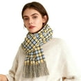 thumbnail image 1 of ManxiVoo Ladies Autumn Winter British Check Pattern Scarf for Commuting Neck Warmth and Cold Weather with Tassels Yellow, 1 of 4