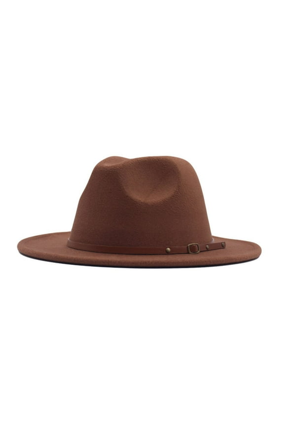 Ladies Breezy Wide Brim Fedora Hat with Decorative Buckle Lightweight Summer Straw Hat Brown