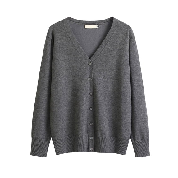 ManxiVoo Ladies Buttoned Cardigan Sweater in Mercerized Cotton with Loose Fit for Versatile Layering and Comfortable Style M Size Dark Gray