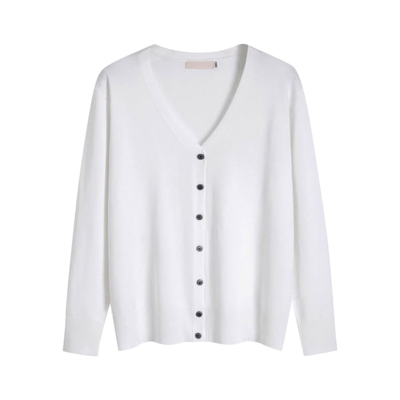 ManxiVoo Ladies Buttoned Cardigan Sweater in Mercerized Cotton with Loose Fit for Versatile Layering and Comfortable Style XL Size White