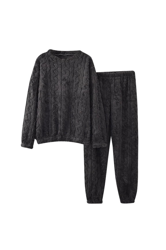 Ladies Flannel Home Suit Cozy Warm Sleepwear Set with Classic Solid Color Design One Size Size Dark Gray