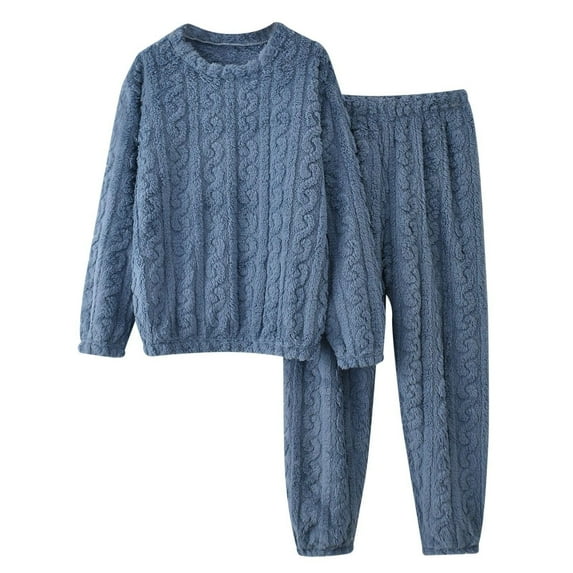 ManxiVoo Ladies Flannel Home Suit Cozy Warm Sleepwear Set with Classic Solid Color Design One Size Size Navy