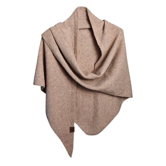 ManxiVoo Ladies High End Wool Blend Large Shawl with Sequins Versatile for Autumn Winter Warmth Triangular Scarf and Neck Protecting Knitted Vest Beige