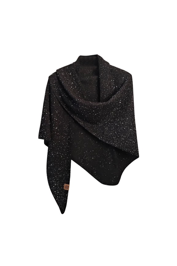 Ladies High End Wool Blend Large Shawl with Sequins Versatile for Autumn Winter Warmth Triangular Scarf and Neck Protecting Knitted Vest Black