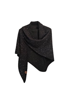 Ladies High End Wool Blend Large Shawl with Sequins Versatile for Autumn Winter Warmth Triangular Scarf and Neck Protecting Knitted Vest Black