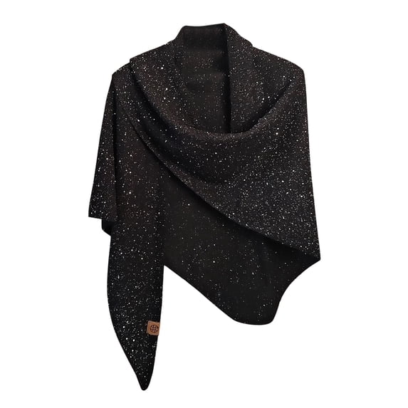 ManxiVoo Ladies High End Wool Blend Large Shawl with Sequins Versatile for Autumn Winter Warmth Triangular Scarf and Neck Protecting Knitted Vest Black