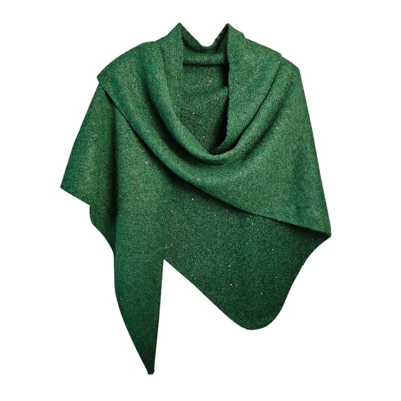 ManxiVoo Ladies High End Wool Blend Large Shawl with Sequins Versatile for Autumn Winter Warmth Triangular Scarf and Neck Protecting Knitted Vest Green