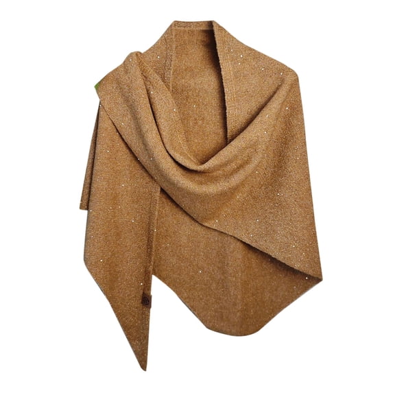 ManxiVoo Ladies High End Wool Blend Large Shawl with Sequins Versatile for Autumn Winter Warmth Triangular Scarf and Neck Protecting Knitted Vest Yellow