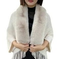 thumbnail image 1 of ManxiVoo Ladies Knitted Open Front Shawl Coat Faux Fur Collar Scarf Wrap Tassel Fringed Cardigan Sweater Asymmetrical Hem Casual Cover-Up Beige, 1 of 5