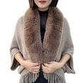 thumbnail image 1 of ManxiVoo Ladies Knitted Open Front Shawl Coat Faux Fur Collar Scarf Wrap Tassel Fringed Cardigan Sweater Asymmetrical Hem Casual Cover-Up, 1 of 5