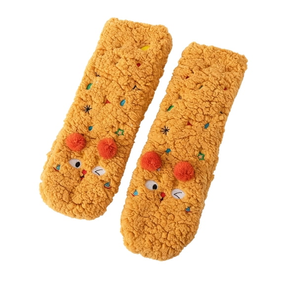 ManxiVoo Ladies Lamb Wool Mid Calf Socks Extra Thick and Warm Lined for Autumn Winter Cute Floor Socks for Home and Sleep Ready Use Brown
