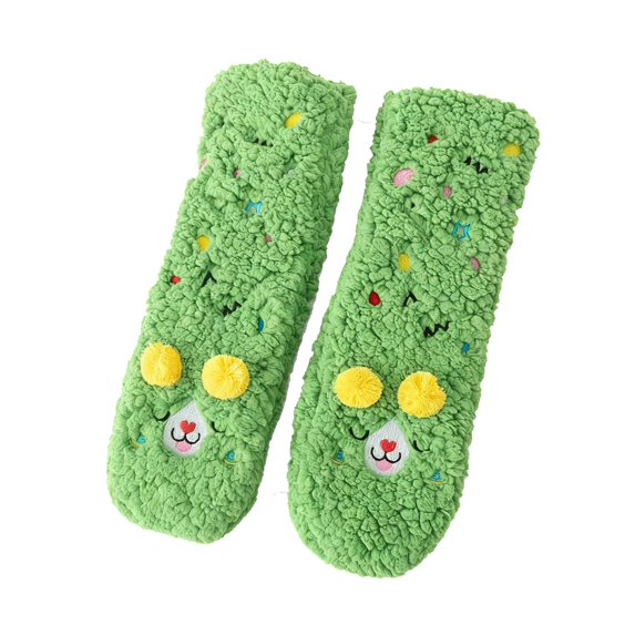 ManxiVoo Ladies Lamb Wool Mid Calf Socks Extra Thick and Warm Lined for Autumn Winter Cute Floor Socks for Home and Sleep Ready Use Green