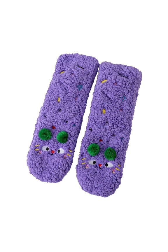 Ladies Lamb Wool Mid Calf Socks Extra Thick and Warm Lined for Autumn Winter Cute Floor Socks for Home and Sleep Ready Use Purple