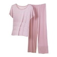 thumbnail image 1 of ManxiVoo Ladies Modal Sleepwear Set Soft Striped Short Sleeve Shirt and Lounge Pants for Home Comfort M Size Pink, 1 of 4