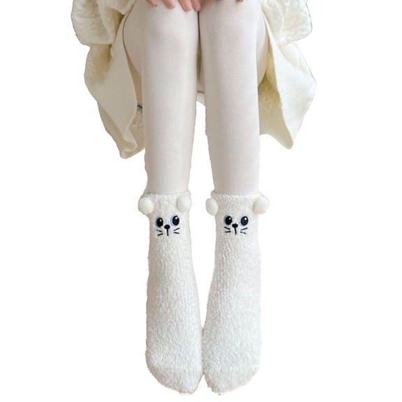 ManxiVoo Ladies Thickened Coral Floor Socks for Autumn and Winter with Mid Calf Length Non Shedding Design Cozy for Sleeping and Home Comfort White