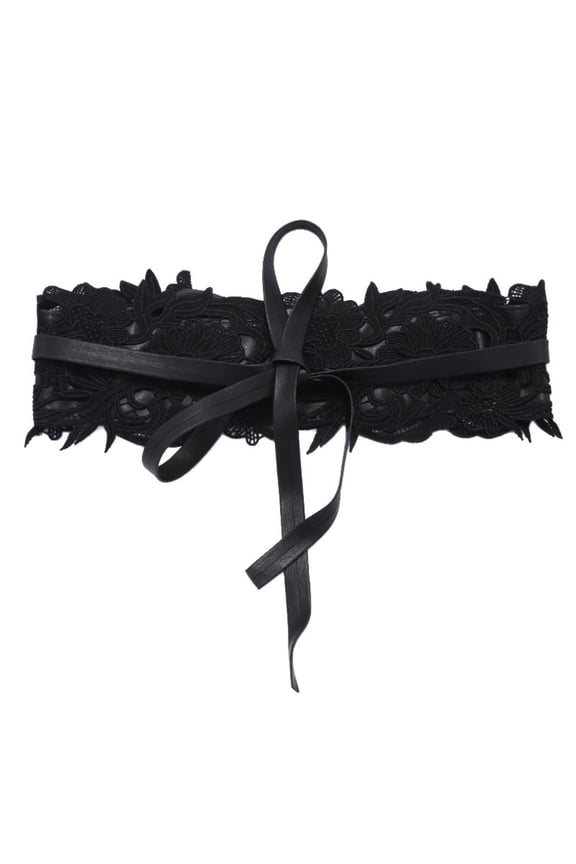 Ladies Wide Belt Fashion Bow Tie Waist Cincher Versatile Stretch Waistband for Dresses and Tops Retro Style Black