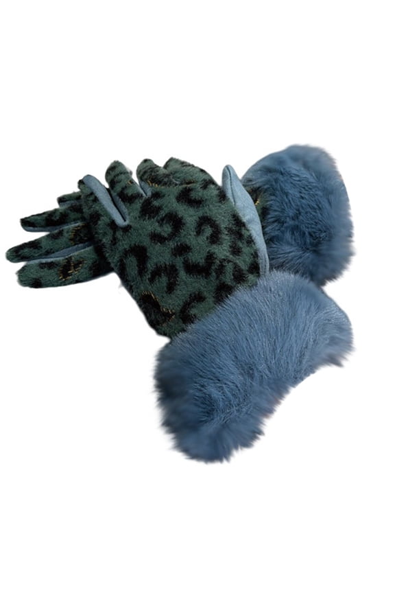 Leopard Print Polyester Gloves with Faux Cuffs Fashionable and Durable Design for Daily Use and Style Blue