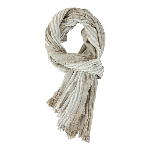 ManxiVoo Lightweight Men Scarf for Spring and Summer Woven Breatheable Striped Design Scarf for Daily Use and Travel Beige