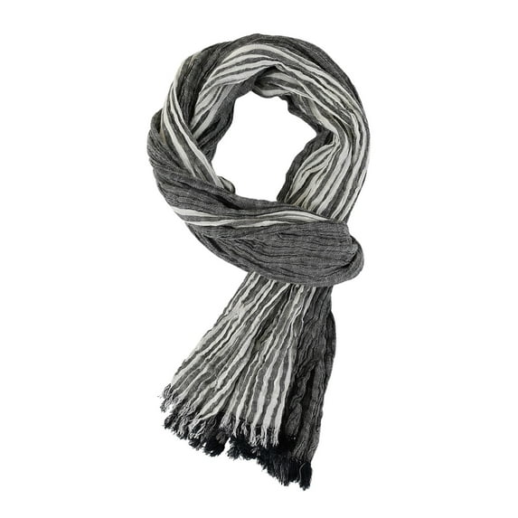 ManxiVoo Lightweight Men Scarf for Spring and Summer Woven Breatheable Striped Design Scarf for Daily Use and Travel Dark Gray
