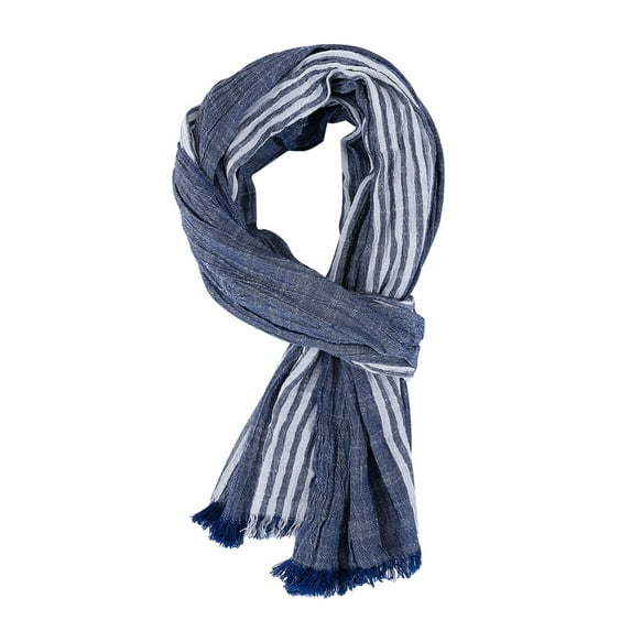 ManxiVoo Lightweight Men Scarf for Spring and Summer Woven Breatheable Striped Design Scarf for Daily Use and Travel Navy