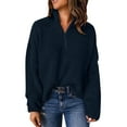 thumbnail image 1 of ManxiVoo Long Sleeve Quarter Zip Turtleneck Pullover Sweater for Women Cozy Comfortable Everyday Wear L Size Navy, 1 of 7