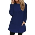 thumbnail image 1 of ManxiVoo Long Sleeve T-Shirt for Women with Front Pockets Round Neck Relaxed Fit Loose Casual Top Utility Chic Everyday Comfort for Active Women XXL Size Navy, 1 of 5