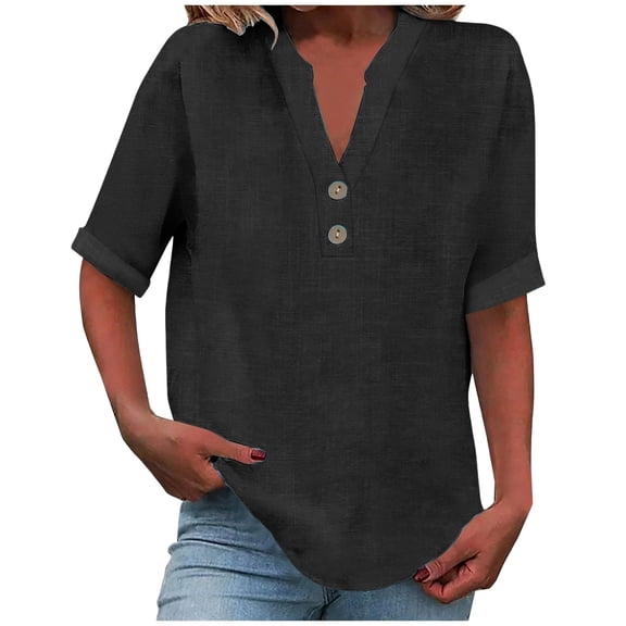 ManxiVoo Loose Fit Button Down Shirt for Women Casual Stand Collar Sleeve Top Breathable Comfort Wear Tunic S Size Black