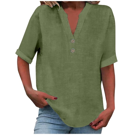 ManxiVoo Loose Fit Button Down Shirt for Women Casual Stand Collar Sleeve Top Breathable Comfort Wear Tunic S Size Green