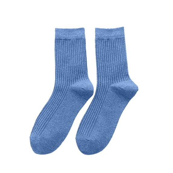 ManxiVoo Men's Casual Business Dress Socks Cotton Breathable Striped Tube Crew Socks for Daily Wear Blue